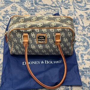 Dooney & Bourke Gray Monogram Shoulder Bag with Tan Trim
